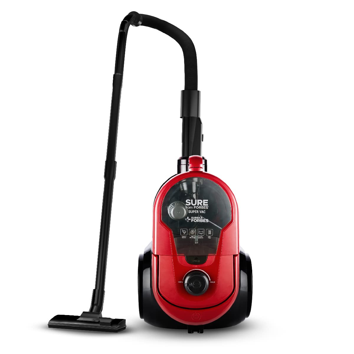 Eureka Forbes SuperVac 1600 Watts Powerful Suctionbagless Vacuum Cleaner with cyclonic Technology7 Accessories1 Year WarrantyCompactLightweight  Easy to use Red 1 liter HEPA Filter 1 piece
