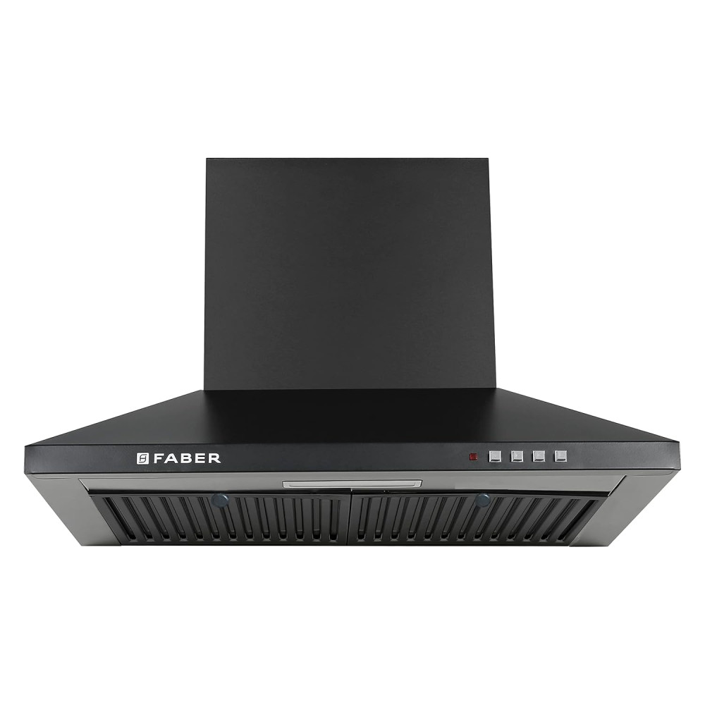 Image of Faber 60 cm 1000 m³/hr Kitchen Chimney (HOOD PLUTO PB BF BK 60, Baffle Filter, Push Button, Black), Free 1 Year Extended warranty