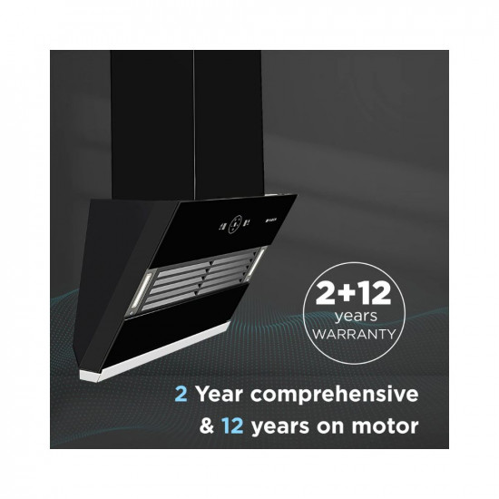 Faber 60 cm 1200 m3hr Slant Filterless Auto Clean Chimney 12Yr Warranty on Motor2Yr Comprehensive Italian Design HOOD VERTIGO FL SC AC BK 60 Touch Gesture Control Black