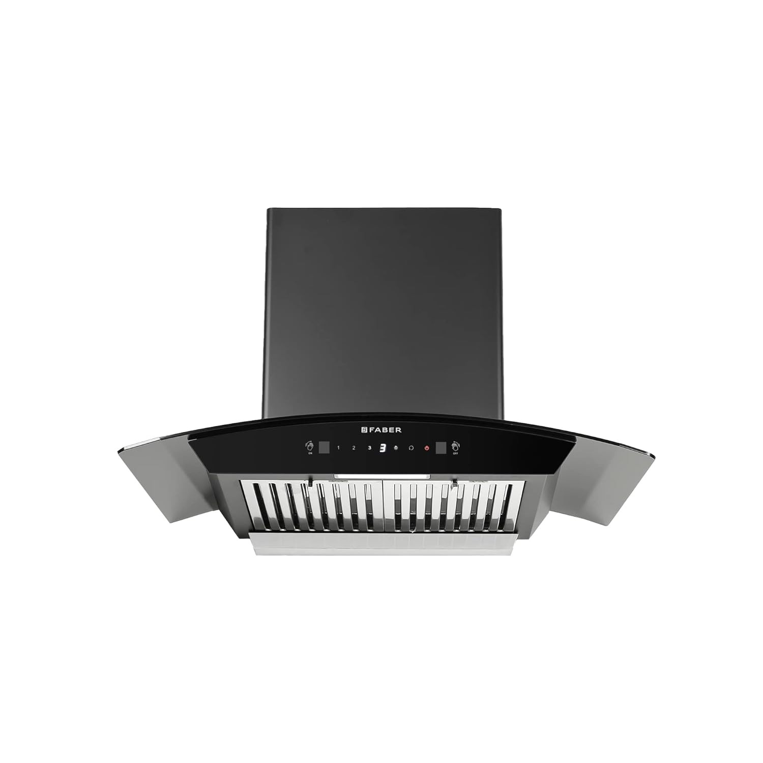Faber 75 cm 1500 mhr Autoclean Curved Shape Kitchen Chimney 12 years warranty on motor HOOD PRIMUS PLUS ENERGY IN HCSC BK 75 with SS Baffle Filter