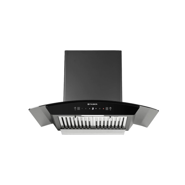 Image of Faber 75 cm 1500 m³/hr Autoclean Curved Shape Kitchen Chimney | 12 years warranty on motor | HOOD PRIMUS PLUS ENERGY IN HCSC BK 75 with SS Baffle Filter.