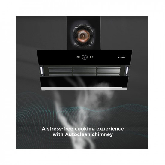 Faber 90 cm 1200 m3hr Slant Filterless Auto Clean Chimney 12Yr Warranty on Motor2Yr Comprehensive Italian Design HOOD VERTIGO FL SC AC BK 90 Touch Gesture Control Black