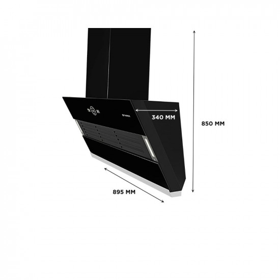 Faber 90 cm 1200 m3hr Slant Filterless Auto Clean Chimney 12Yr Warranty on Motor2Yr Comprehensive Italian Design HOOD VERTIGO FL SC AC BK 90 Touch Gesture Control Black