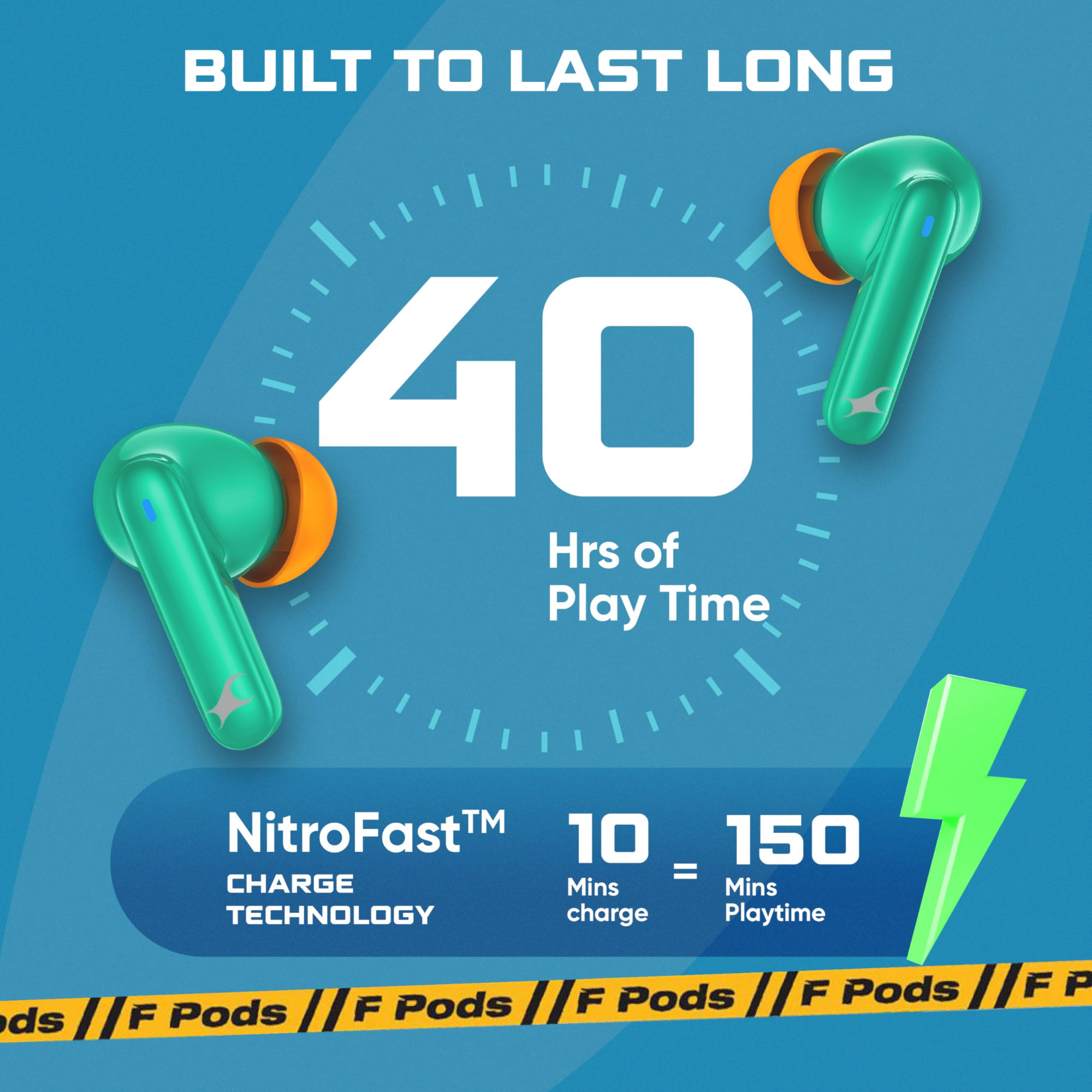 Fastrack Fpods Fx101Bt54 TWS Earbuds 40Hrs Playtime Quad Mic Enc for Crystal Clear Calls in Ear Low Latency Gaming Mode Upto 50MsNitrofast Charge