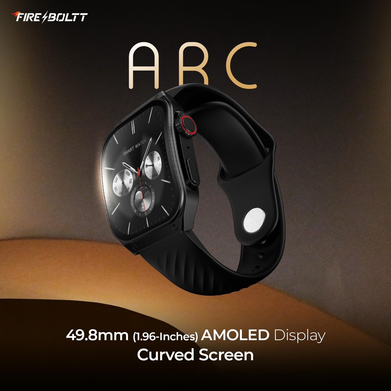 Fire-Boltt ARC 498mm 196 inch AMOLED Always On Curved Display Smart Watch Bluetooth Calling Wireless Charging 100 Sports Modes Water-Resistant 100 Cloud Watch Faces Black