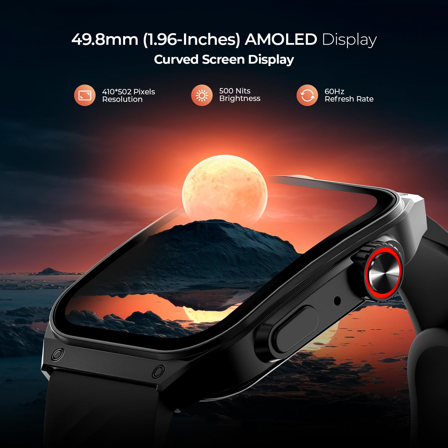 Fire-Boltt ARC 498mm 196 inch AMOLED Always On Curved Display Smart Watch Bluetooth Calling Wireless Charging 100 Sports Modes Water-Resistant 100 Cloud Watch Faces Black
