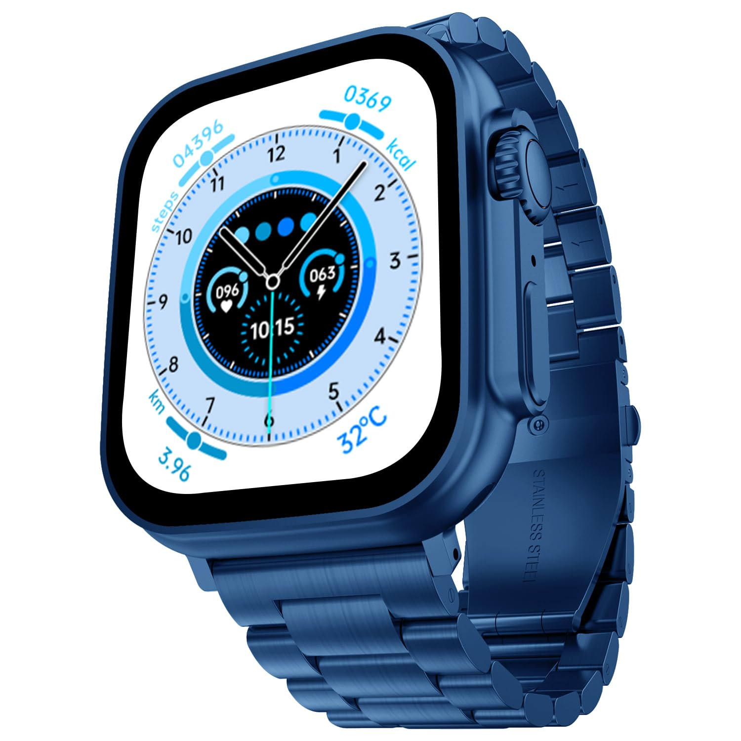Fire-Boltt Gladiator 196 Biggest Display Luxury Stainless Steel Smart Watch with Bluetooth Calling Voice Assistant 123 Sports Modes 8 Unique UI Interactions 247 Heart Rate Tracking Blue