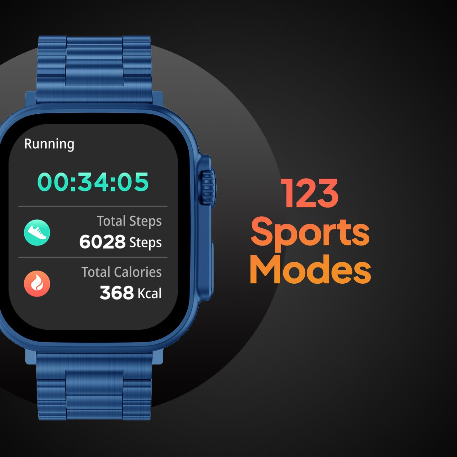 Fire-Boltt Gladiator 196 Biggest Display Luxury Stainless Steel Smart Watch with Bluetooth Calling Voice Assistant 123 Sports Modes 8 Unique UI Interactions 247 Heart Rate Tracking Blue