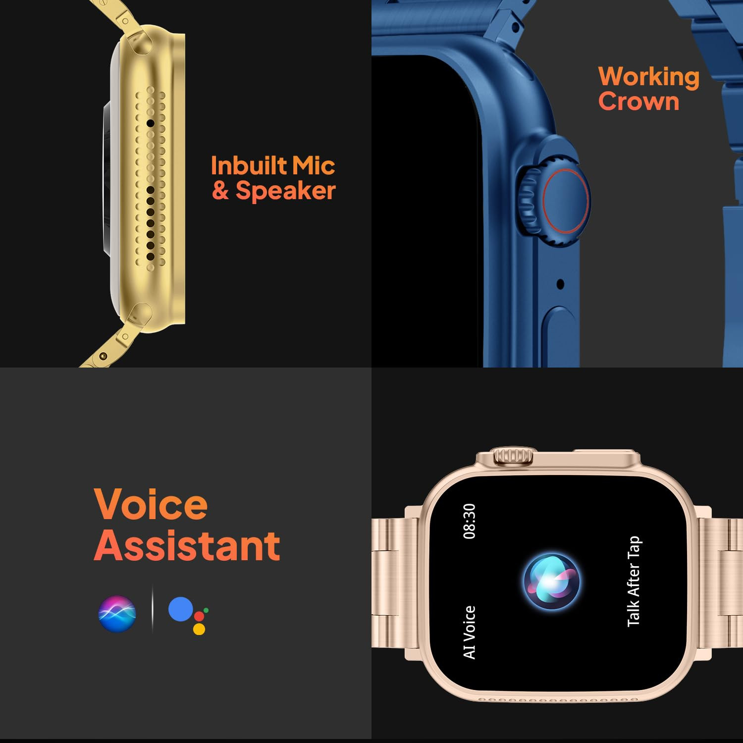 Fire-Boltt Gladiator 196 Biggest Display Luxury Stainless Steel Smart Watch with Bluetooth Calling Voice Assistant 123 Sports Modes 8 Unique UI Interactions 247 Heart Rate Tracking Blue
