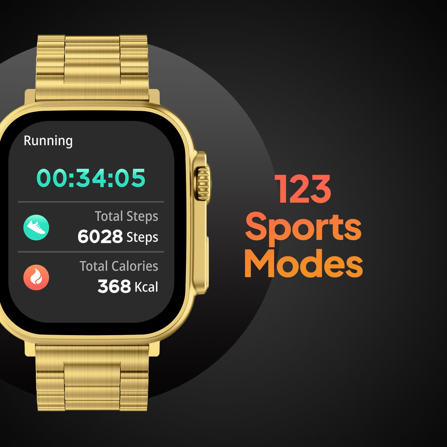 Fire-Boltt Gladiator 196 Biggest Display Luxury Stainless Steel Smart Watch with Bluetooth Calling Voice Assistant 123 Sports Modes 8 Unique UI Interactions 247 Heart Rate Tracking Gold