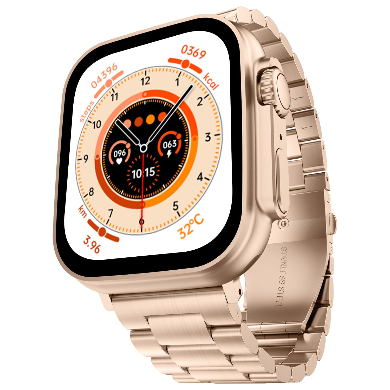 Fire-Boltt Gladiator 196 Biggest Display Luxury Stainless Steel Smart Watch with Bluetooth Calling Voice Assistant 123 Sports Modes 8 Unique UI Interactions 247 Heart Rate Tracking Rose Gold