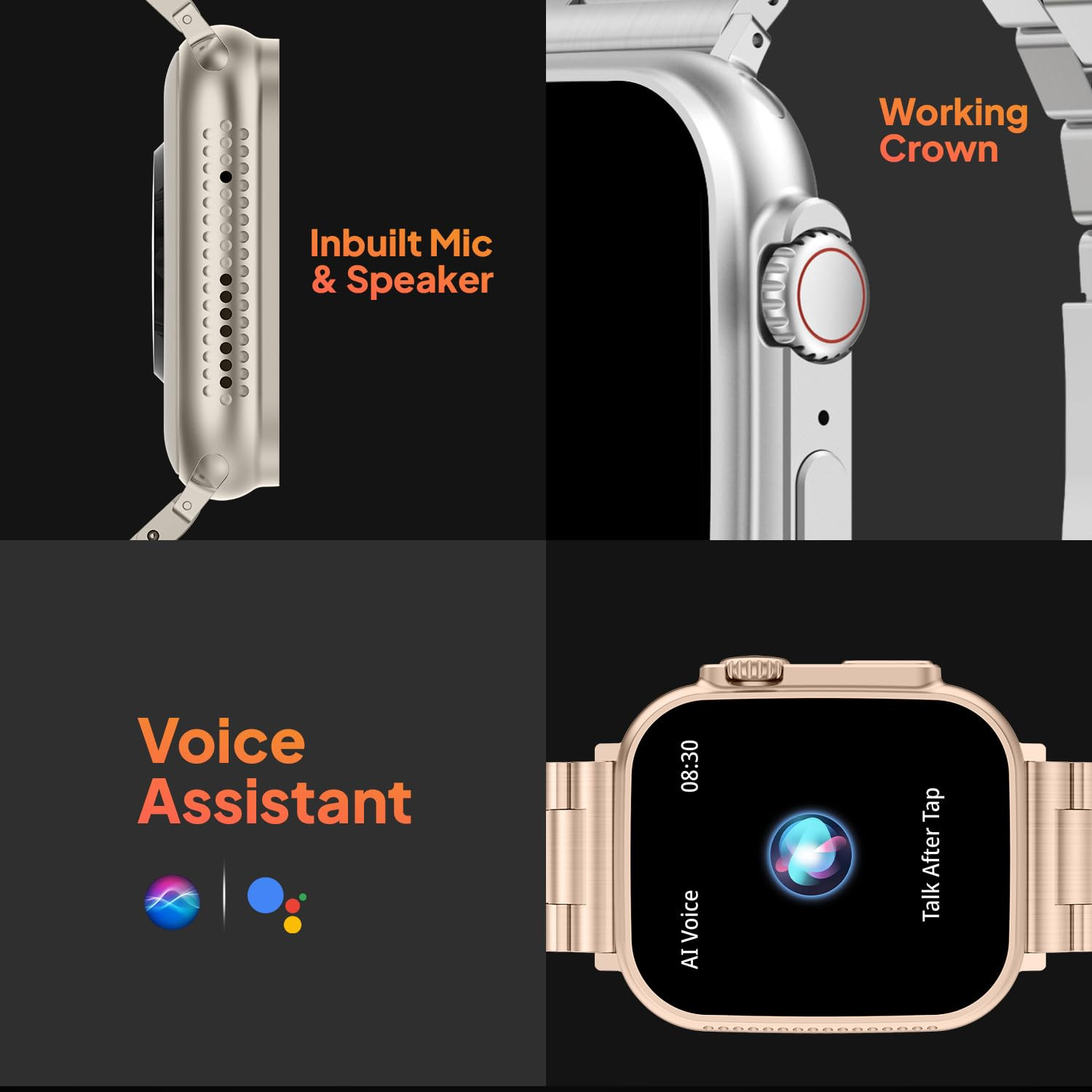 Fire-Boltt Gladiator 196 Biggest Display Luxury Stainless Steel Smart Watch with Bluetooth Calling Voice Assistant 123 Sports Modes 8 Unique UI Interactions 247 Heart Rate Tracking Rose Gold