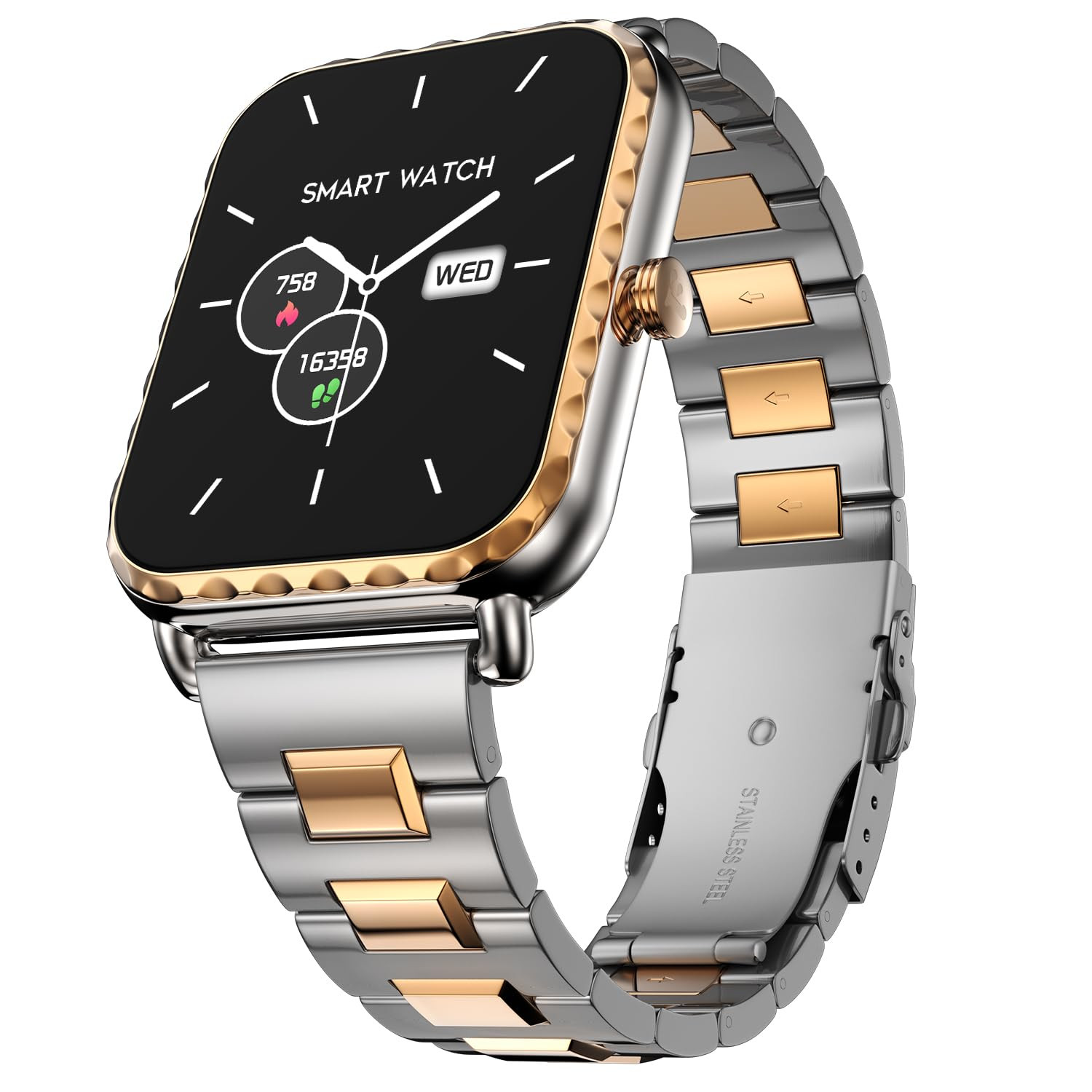 Fire-Boltt Jewel Luxury Stainless Steel Smart Watch with a 185 Display Boasting 320x386 Resolution and 600 NITS Brightness 60 HZ Refresh Rate 120 Sports Modes IP67 Rating Rose Gold