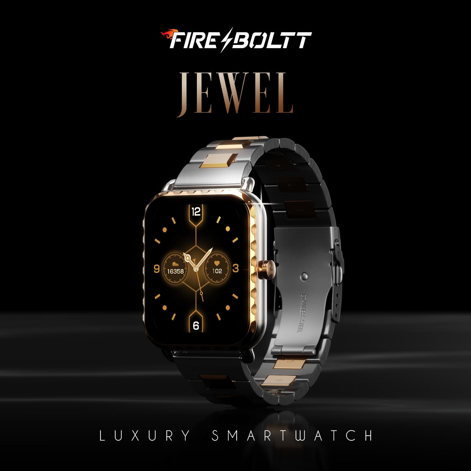 Fire-Boltt Jewel Luxury Stainless Steel Smart Watch with a 185 Display Boasting 320x386 Resolution and 600 NITS Brightness 60 HZ Refresh Rate 120 Sports Modes IP67 Rating Rose Gold