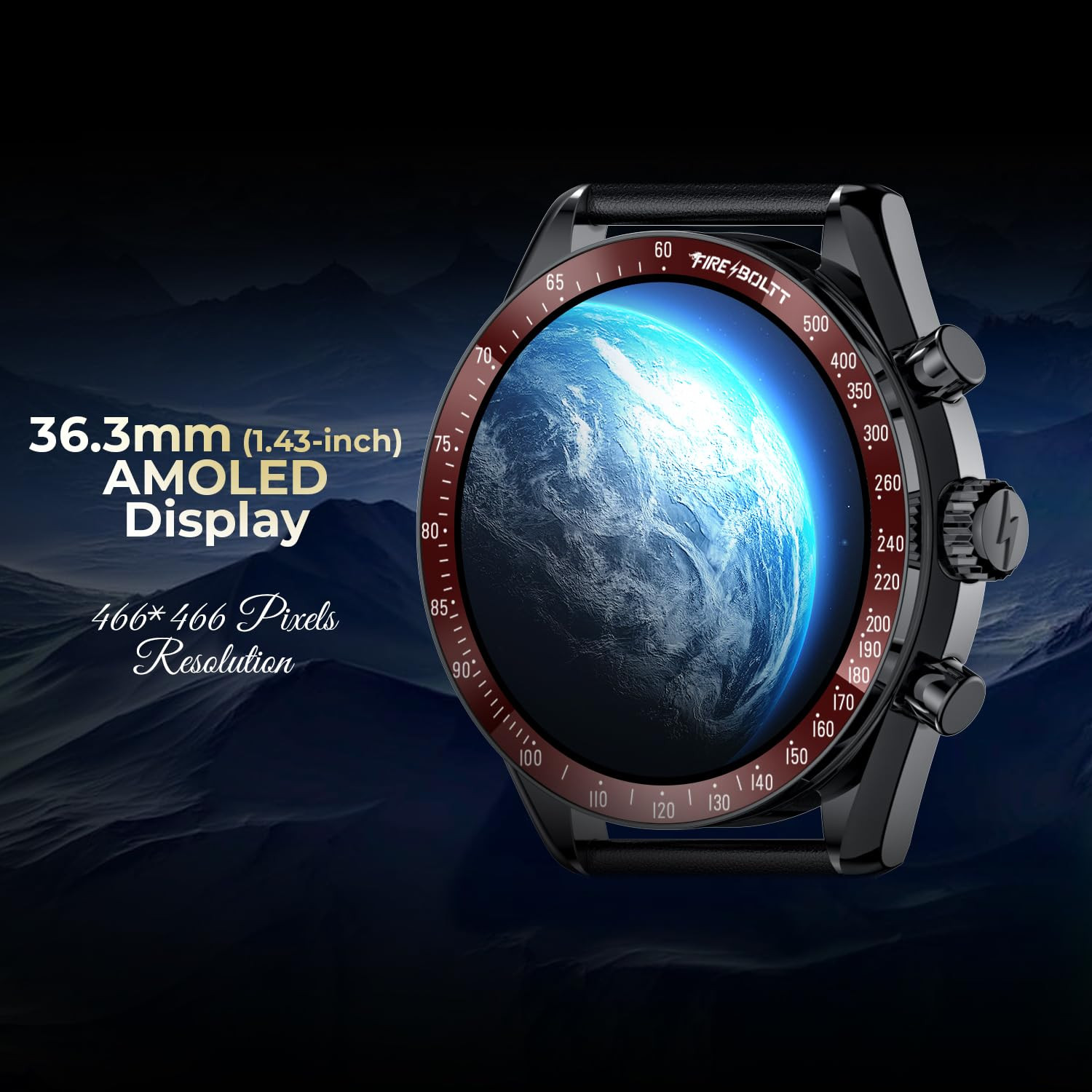 Fire-Boltt Moonwatch 363mm 143 inch AMOLED Display Wireless Charging Metallic Frame Premium Leather Straps Complete Health Suite Bluetooth Calling Sports Modes Black L