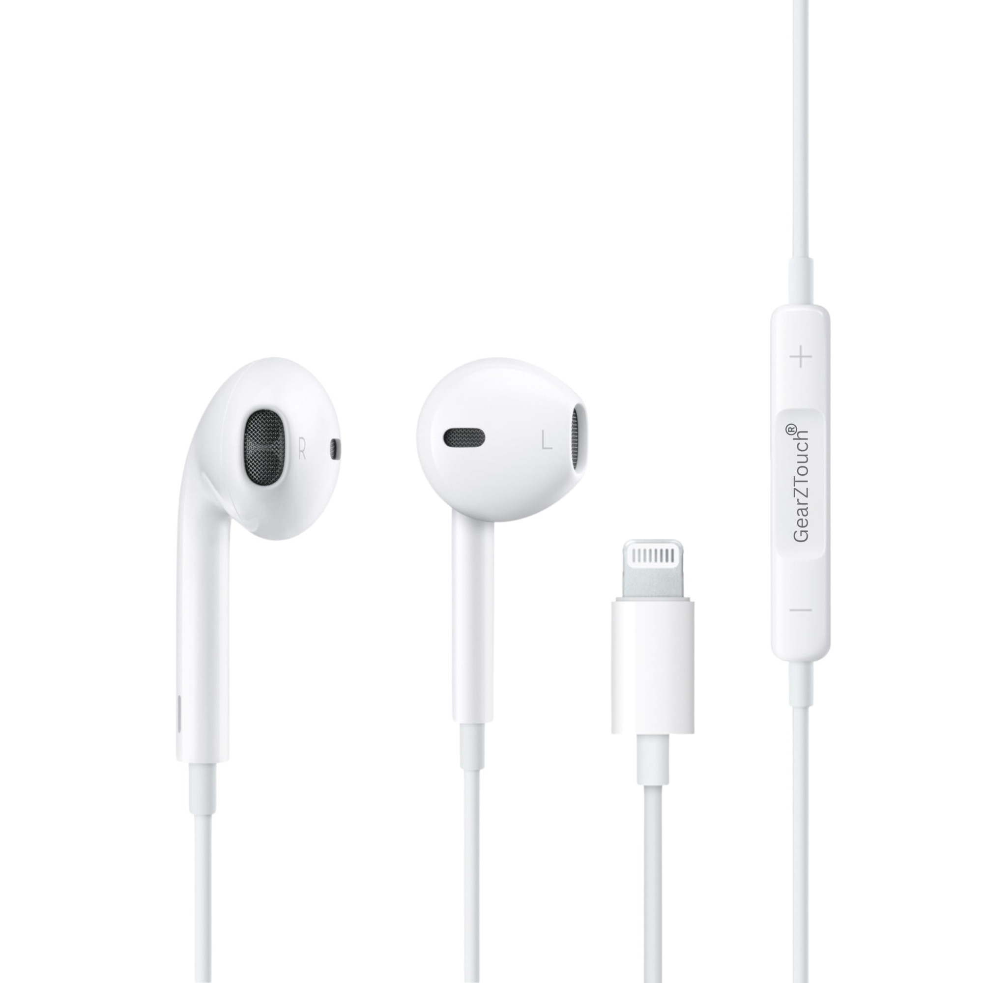 GEARZTOUCH iSHOT Wired Earphone with Powerful HD Mic for Clear Sound in-Line Volume Controller Noise Cancellation Compatible with iPhone 14131211 Pro Max XsXRX78 Plus - All iOS- White