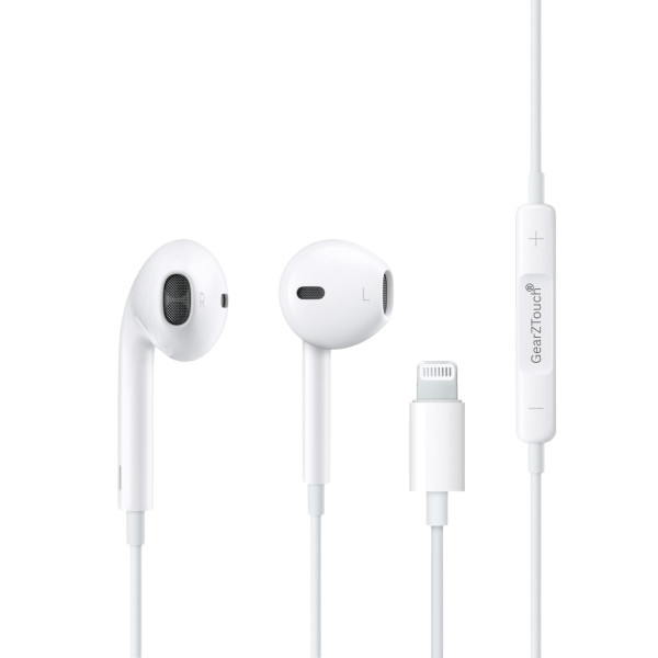 Image of GEARZTOUCH iSHOT Wired Earphone with Powerful HD Mic for Clear Sound, in-Line Volume Controller &amp; Noise Cancellation Compatible with iPhone 14/13/12/11 Pro Max Xs/XR/X/7/8 Plus - All iOS- White