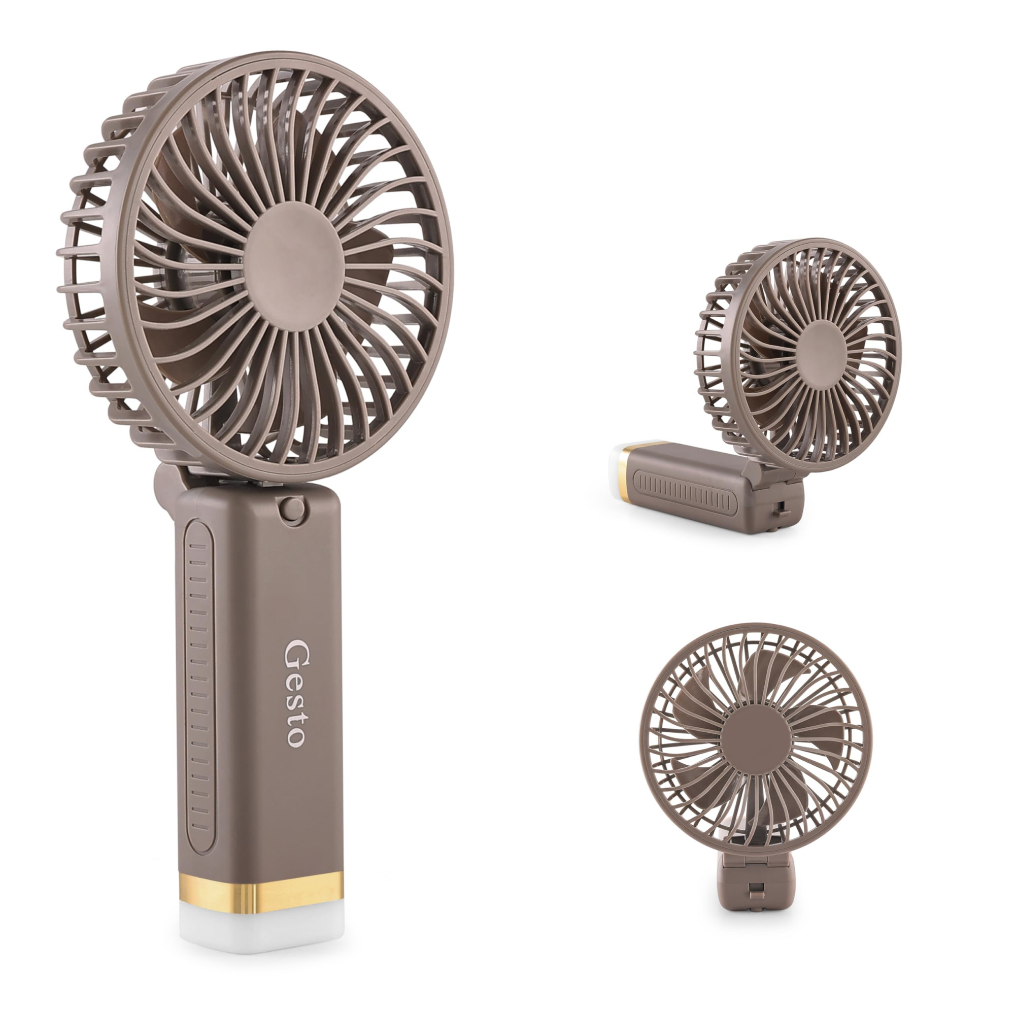 Gesto Portable Fan Rechargeable with LED Light Foldable Mini Fan Small FanUSB Charging Hand Fan with 1200mAh Battery 3 Speed Modes Travel Makeup KitchenWomens Personal Pankhaa - Grey