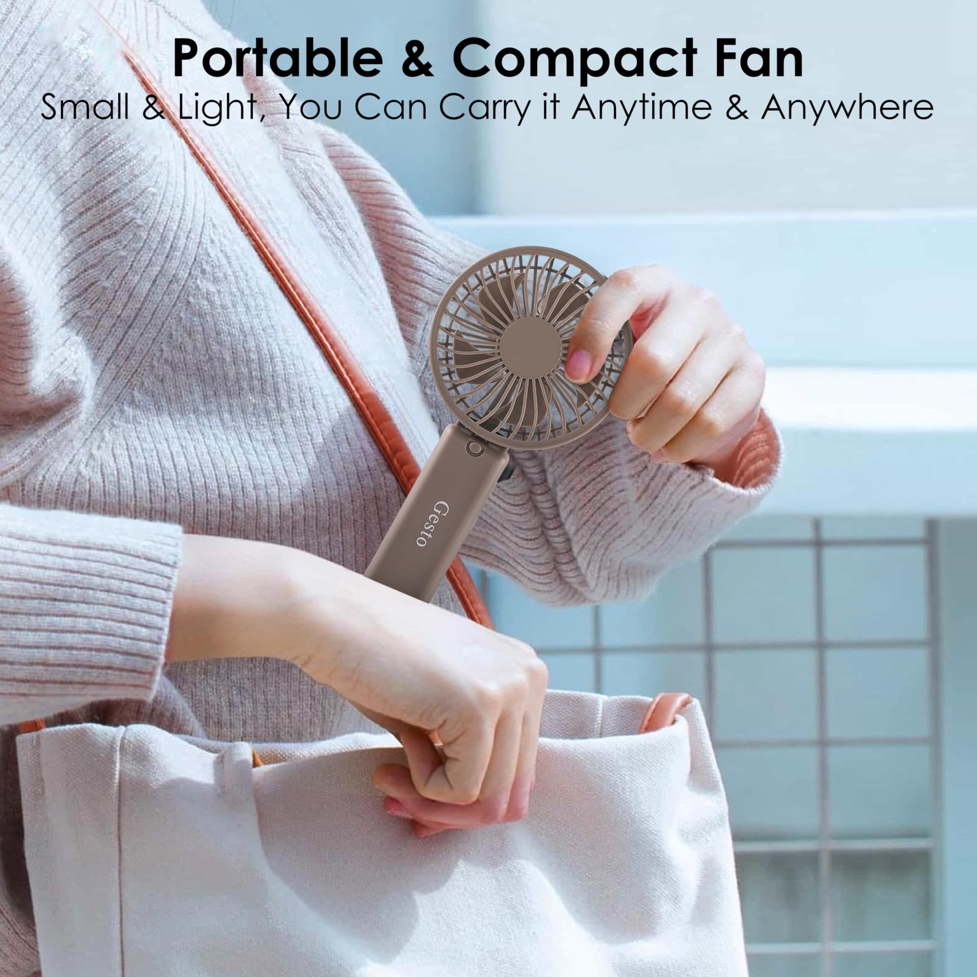 Gesto Portable Fan Rechargeable with LED Light Foldable Mini Fan Small FanUSB Charging Hand Fan with 1200mAh Battery 3 Speed Modes Travel Makeup KitchenWomens Personal Pankhaa - Grey