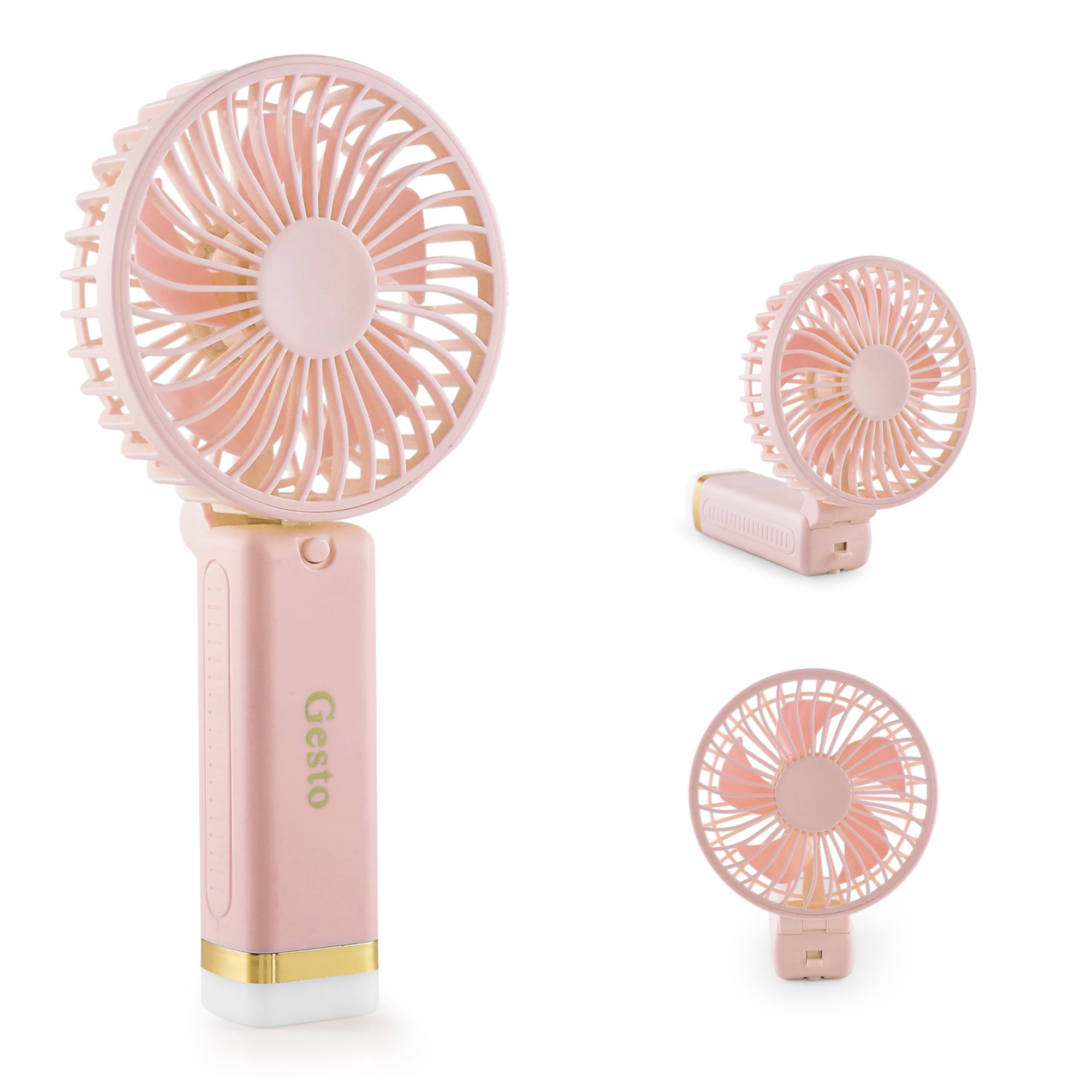 Gesto Portable Fan Rechargeable with LED Light  Foldable Mini Fan Small FanUSB Charging Hand Fan with 1200mAh Battery  3 Speed Modes  Travel Makeup KitchenWomens Personal Pankhaa - Pink