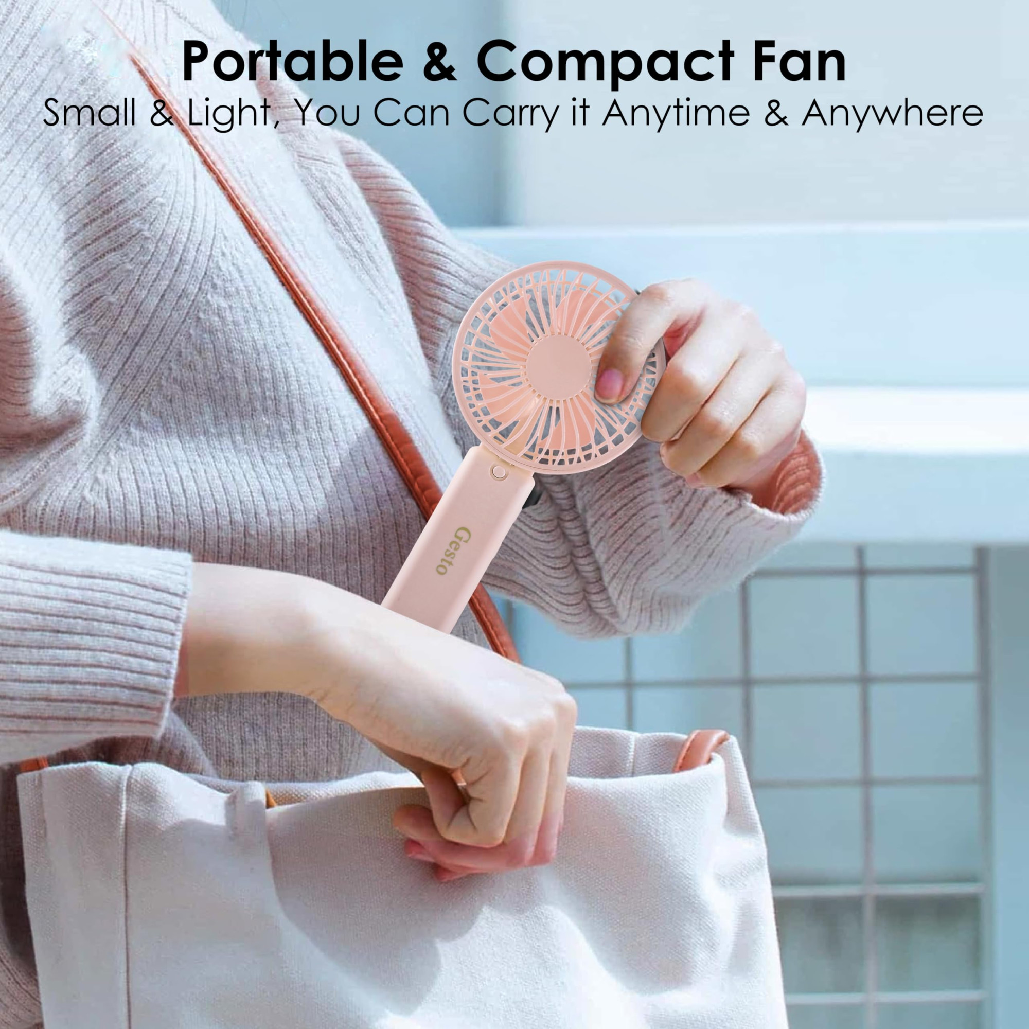 Gesto Portable Fan Rechargeable with LED Light  Foldable Mini Fan Small FanUSB Charging Hand Fan with 1200mAh Battery  3 Speed Modes  Travel Makeup KitchenWomens Personal Pankhaa - Pink