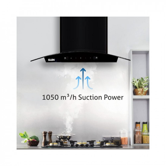 GLEN 60 cm 1050m3hr Auto-Clean curved glass Kitchen Chimney Filterless Motion Sensor Touch Controls Senza Black