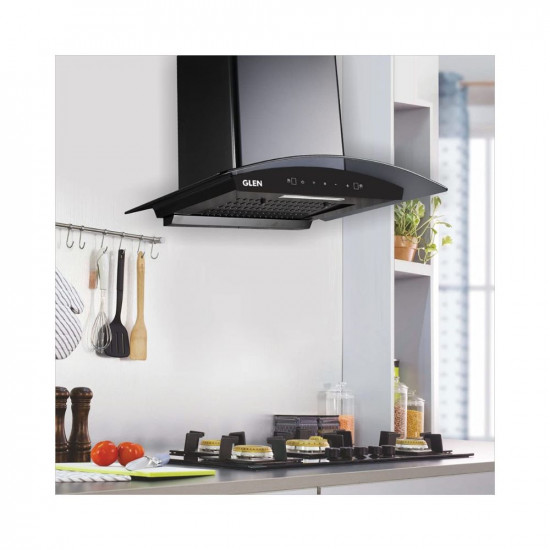 GLEN 60 cm 1050m3hr Auto-Clean curved glass Kitchen Chimney Filterless Motion Sensor Touch Controls Senza Black