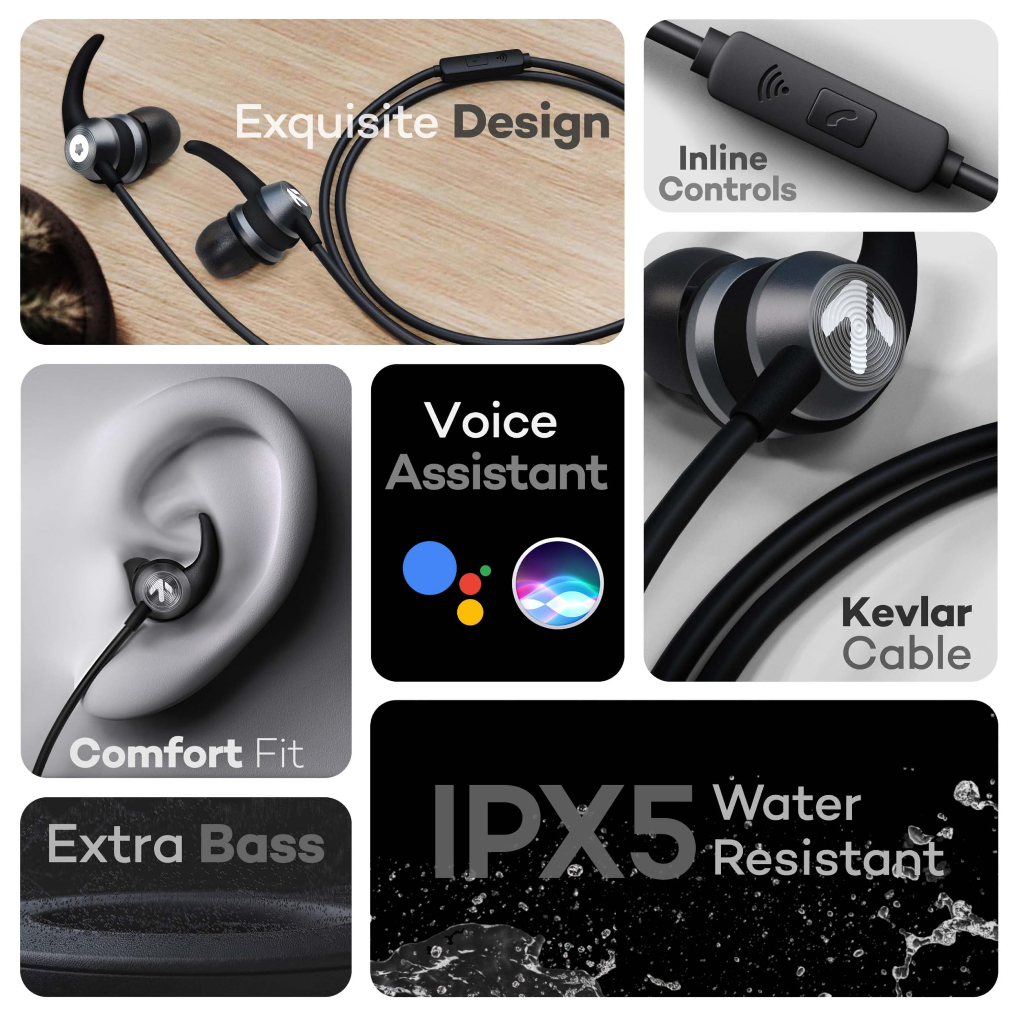 GOBOULT BassBuds X1 in-Ear Wired Earphones with 10mm Extra Bass Driver and HD Sound with mic Black