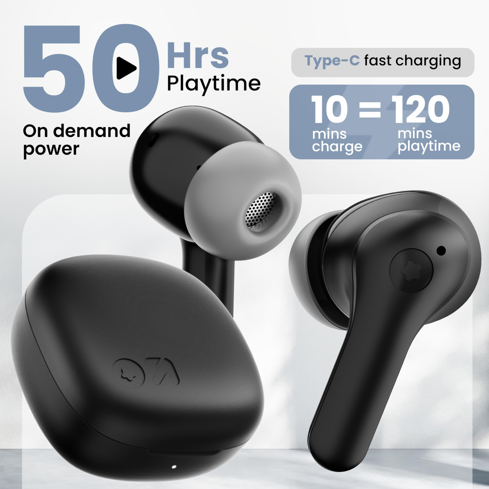 GOBOULT K10 Truly Wireless Bluetooth in Ear Earbuds with 50H Playtime 4 Mic Clear Calling 45ms Low Latency 10mm Drivers Touch Control Type-C Fast ChargingTWS Ear Buds Wireless Pure Black