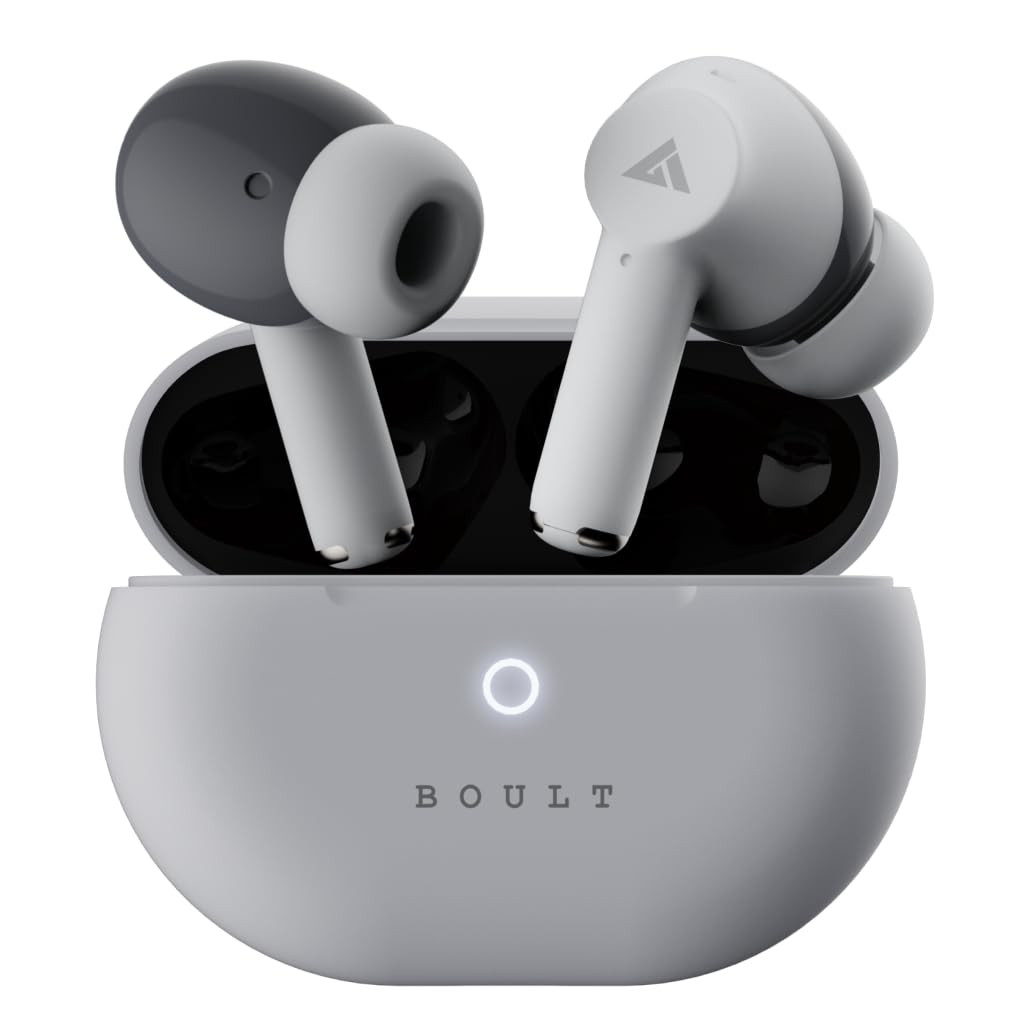 GOBOULT K40 True Wireless in Ear Earbuds with 48H Playtime Clear Calling 4 Mics 45ms Low Latency Gaming Premium Grip 13mm Bass Drivers Type-C Fast Charging BTv 53 Ear Buds TWS Ivory White