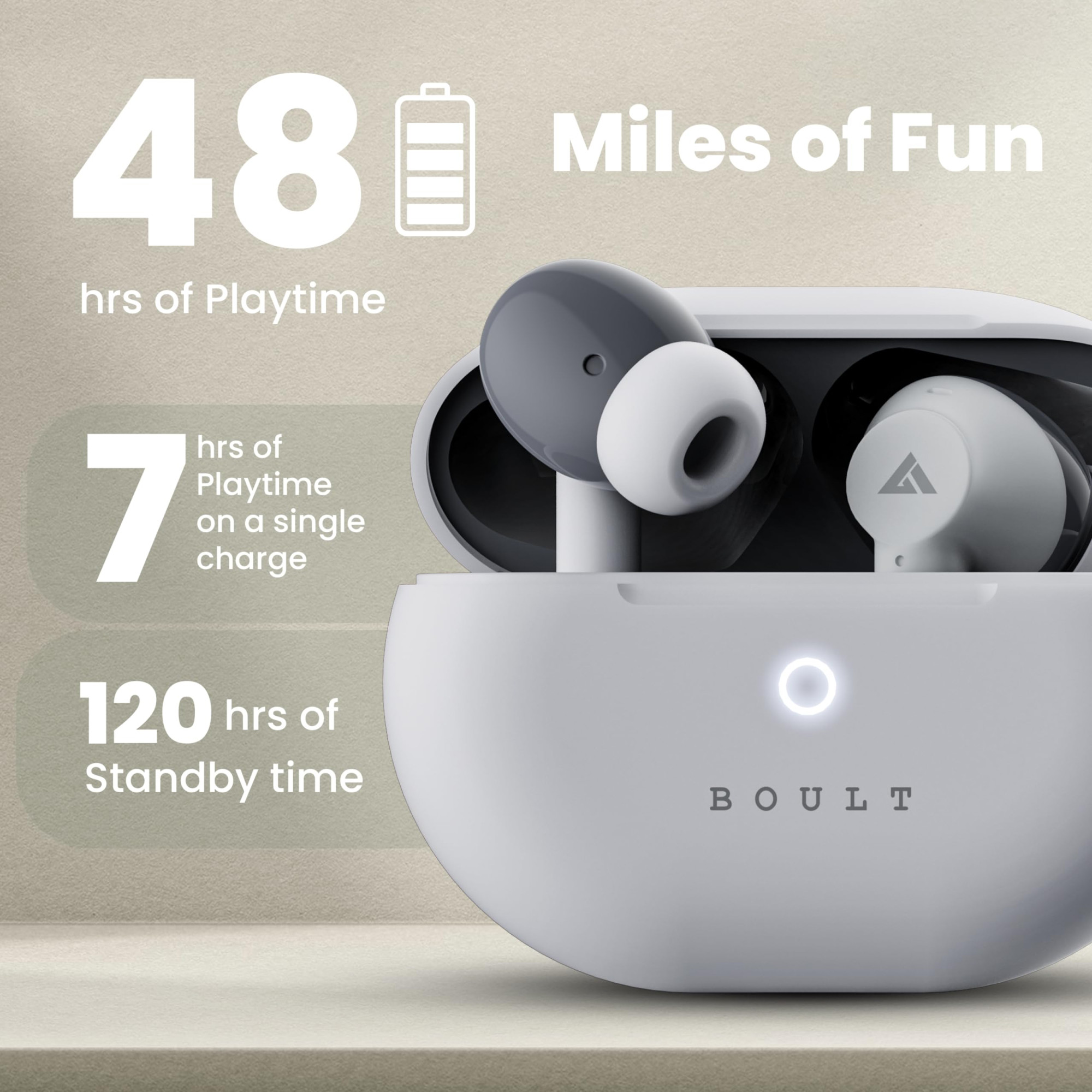 GOBOULT K40 True Wireless in Ear Earbuds with 48H Playtime Clear Calling 4 Mics 45ms Low Latency Gaming Premium Grip 13mm Bass Drivers Type-C Fast Charging BTv 53 Ear Buds TWS Ivory White