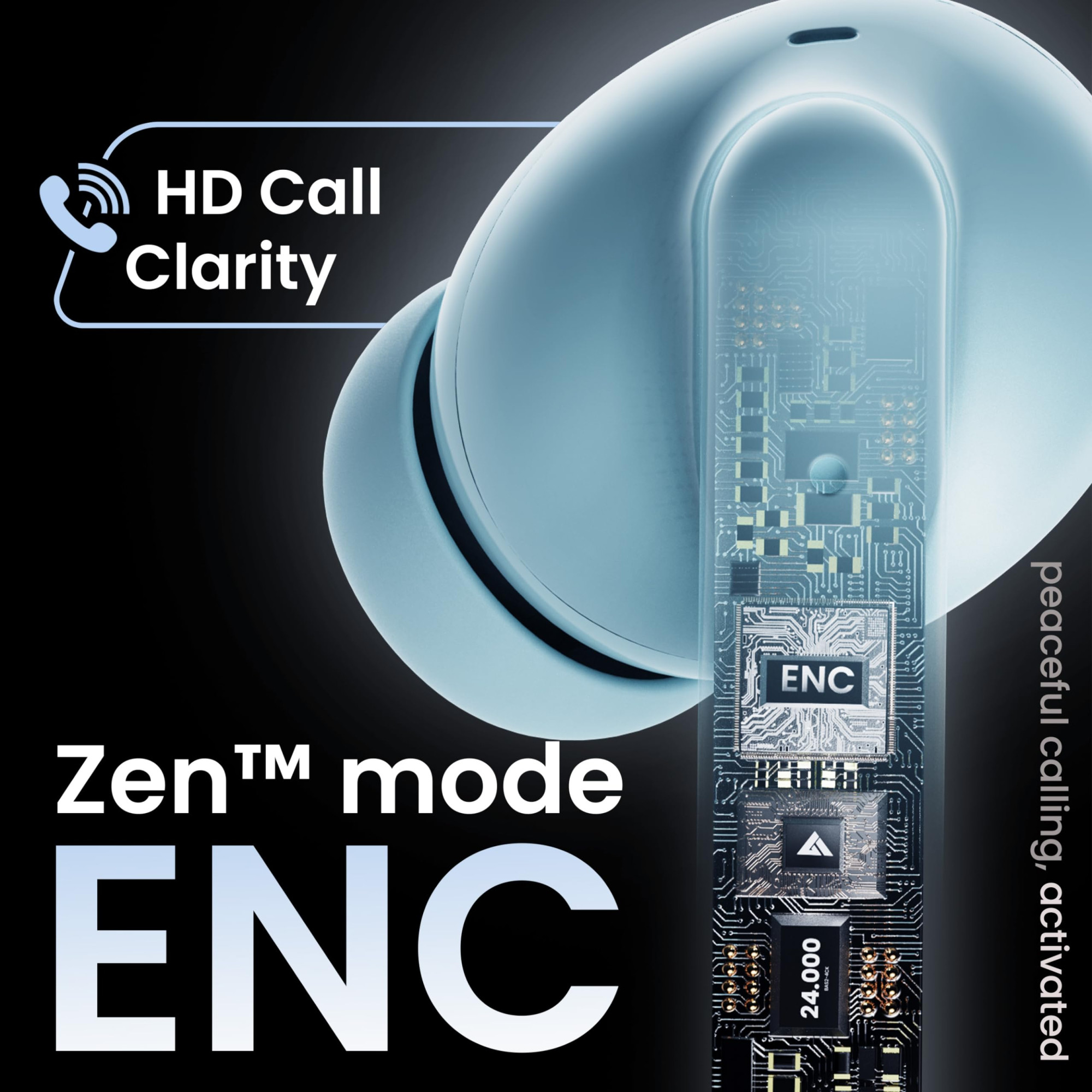 GOBOULT W20 Truly Wireless in Ear Earbuds with 40H Playtime Zen ENC Mic 45ms Low Latency 13mm Bass Drivers Type-C Fast Charging Made in India Touch Control IPX5 Ear Buds TWS Glacier Blue