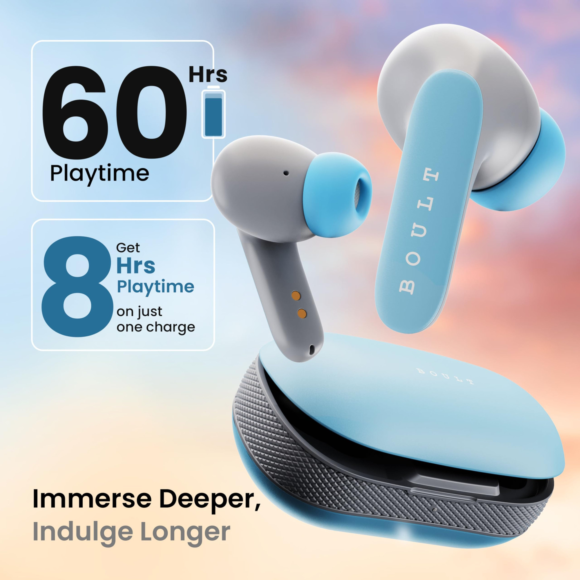 GOBOULT Z20 Pro Truly Wireless Bluetooth Ear Buds with 60H Playtime 4 Mics Clear Calling 45ms Low Latency Rich Bass Drivers Touch Controls IPX5 TWS Earbuds Bluetooth Wireless Powder Blue