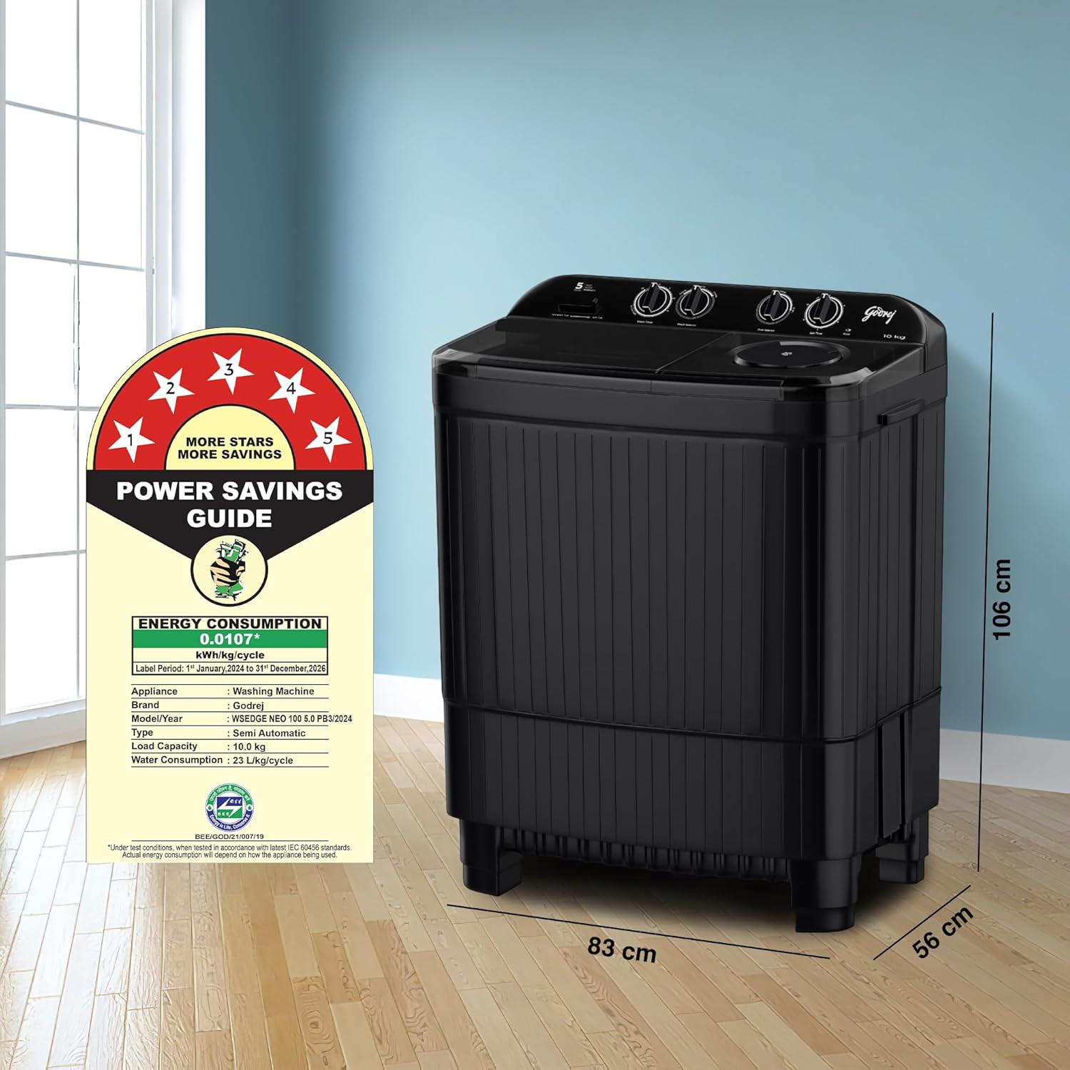 Godrej 10 Kg 5 Star With Roller Coaster Wash Technology Semi-Automatic Top Load Washing Machine WSEDGE NEO 100 50 PB3 SLGR Slate Grey