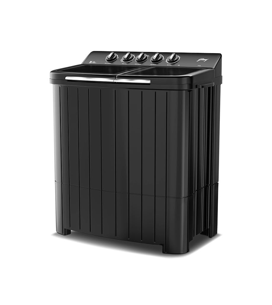 Godrej 12 Kg 5 Star Semi-Automatic Top Loading Washing Machine WSEDGE RIO 100 50 TB3 SLGR Slate Grey Toughened Glass Lids