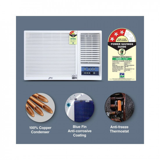 Godrej 15 Ton 3 Star Turbo Mode Window AC Copper Anti Corrosive Blue Fin 2023 Model AC 15T WFC 18UTC3-WWA Window White