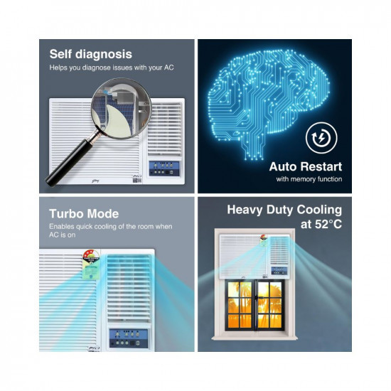 Godrej 15 Ton 3 Star Turbo Mode Window AC Copper Anti Corrosive Blue Fin 2023 Model AC 15T WFC 18UTC3-WWA Window White