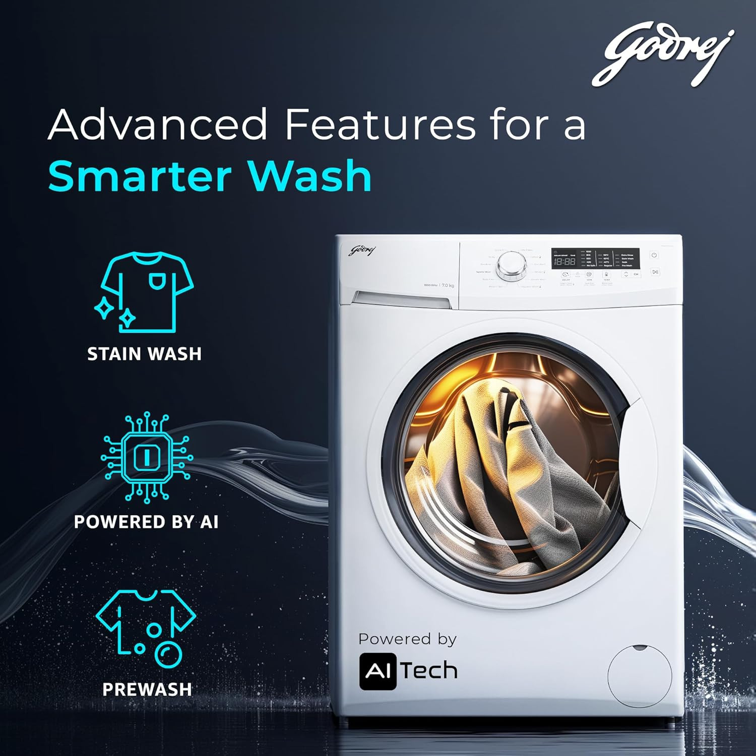 Godrej 7 Kg 5 Star With AI Tech I-Sense Technology Fully-Automatic Front Load Washing Machine WFEON CRS 7010 50 FKEDM GLWH Inbuilt Heater and FabriSafe Drum Glacial White