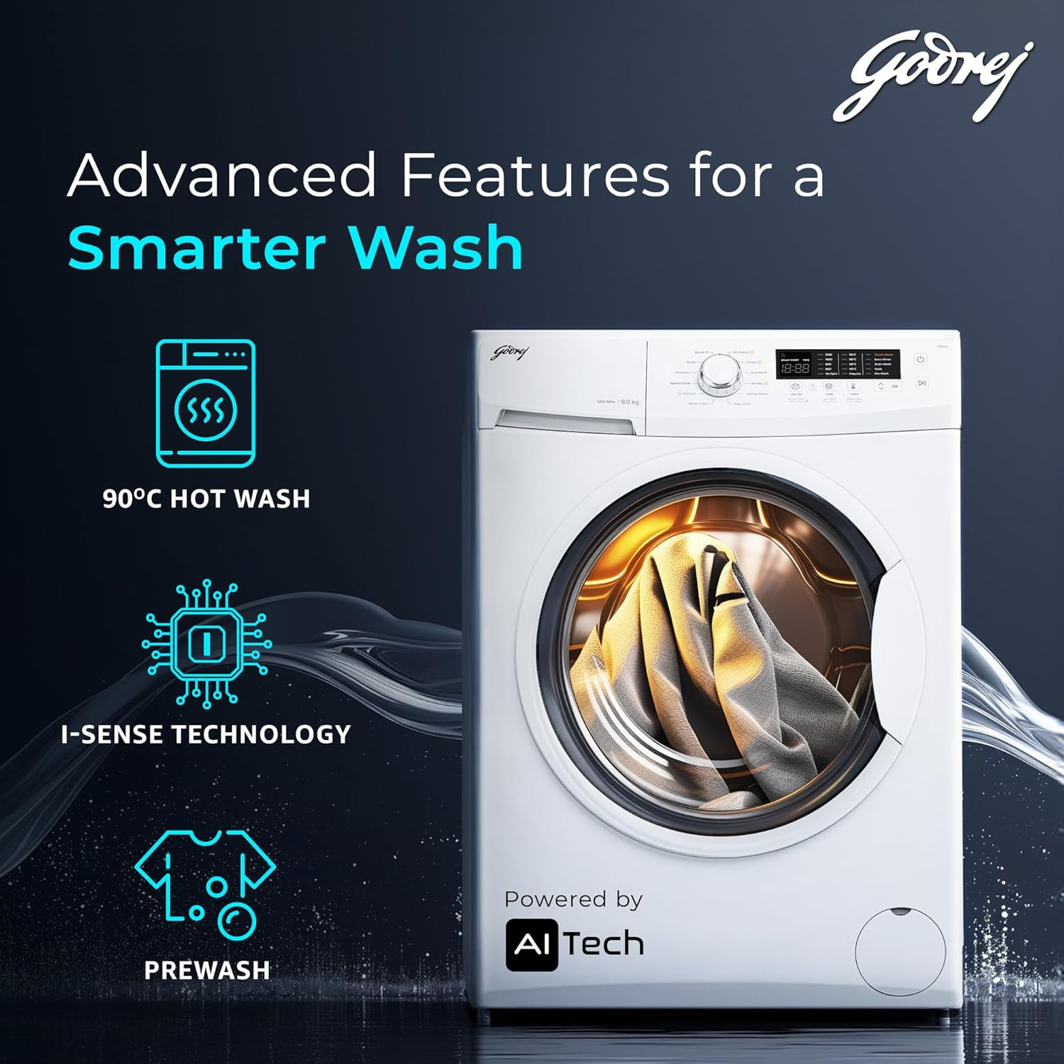 Godrej 8 Kg 5 Star I-Sense Technology Fully-Automatic Front Load Washing Machine WFEON CRS 8012 50 FKEDM GLWH Inbuilt Heater Glacial White