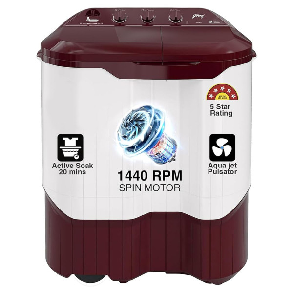 Image of Godrej 9 Kg 5 Star Active Soak Technology Semi-Automatic Top Load Washing Machine (WS EDGEPRO 90 5.0 PPB3 WNRD, Wine Red, With Rain Shower Spin)