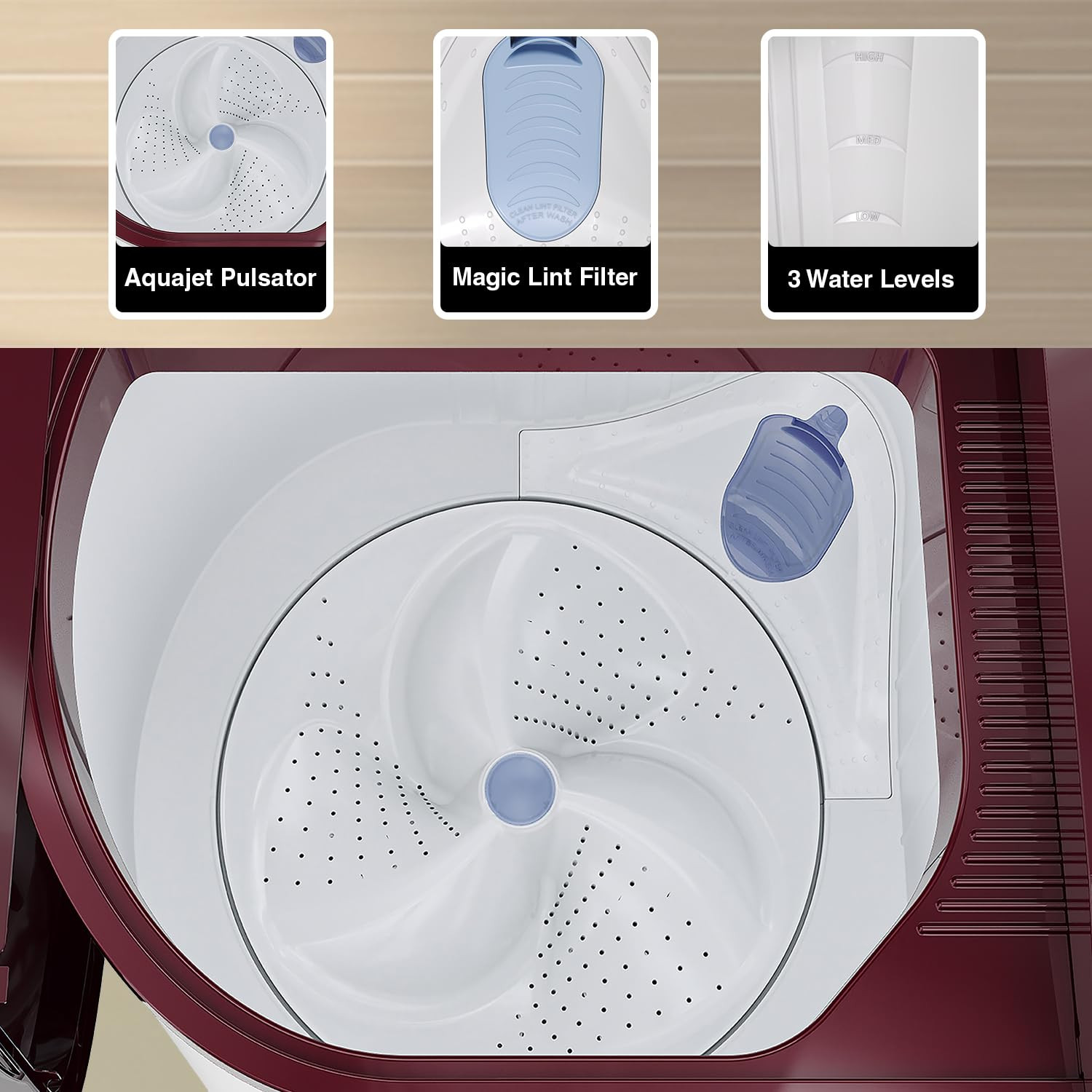 Godrej 9 Kg 5 Star Active Soak Technology Semi-Automatic Top Load Washing Machine WS EDGEPRO 90 50 PPB3 WNRD Wine Red With Rain Shower Spin