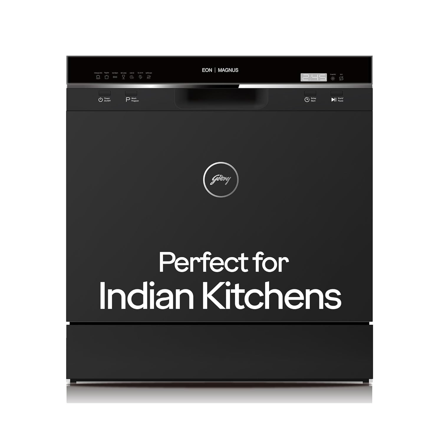Godrej Eon Dishwasher 8 Place Setting Counter-Top Compact with an In-built heater DWT EON MGNS 8C NF SKBK Silky Black Perfect for Indian kitchens Smaller families and Bachelors
