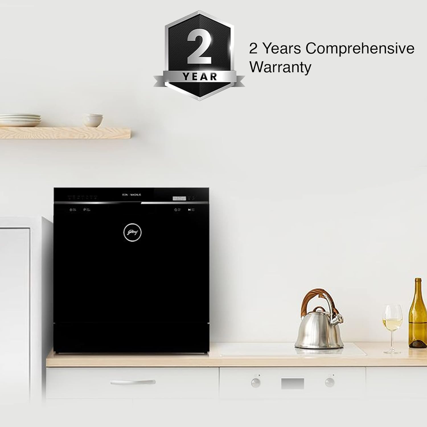Godrej Eon Dishwasher 8 Place Setting Counter-Top Compact with an In-built heater DWT EON MGNS 8C NF SKBK Silky Black Perfect for Indian kitchens Smaller families and Bachelors