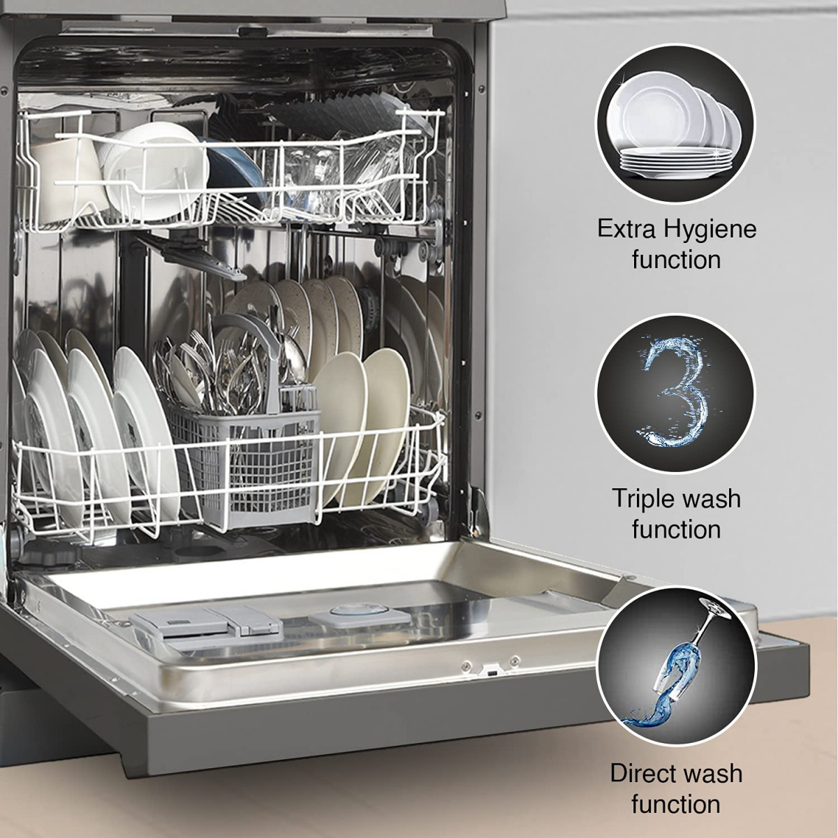 Godrej Eon Dishwasher 12 place setting Anti-Germ CrystaLight powered by UV Technology Extra Hygiene Function