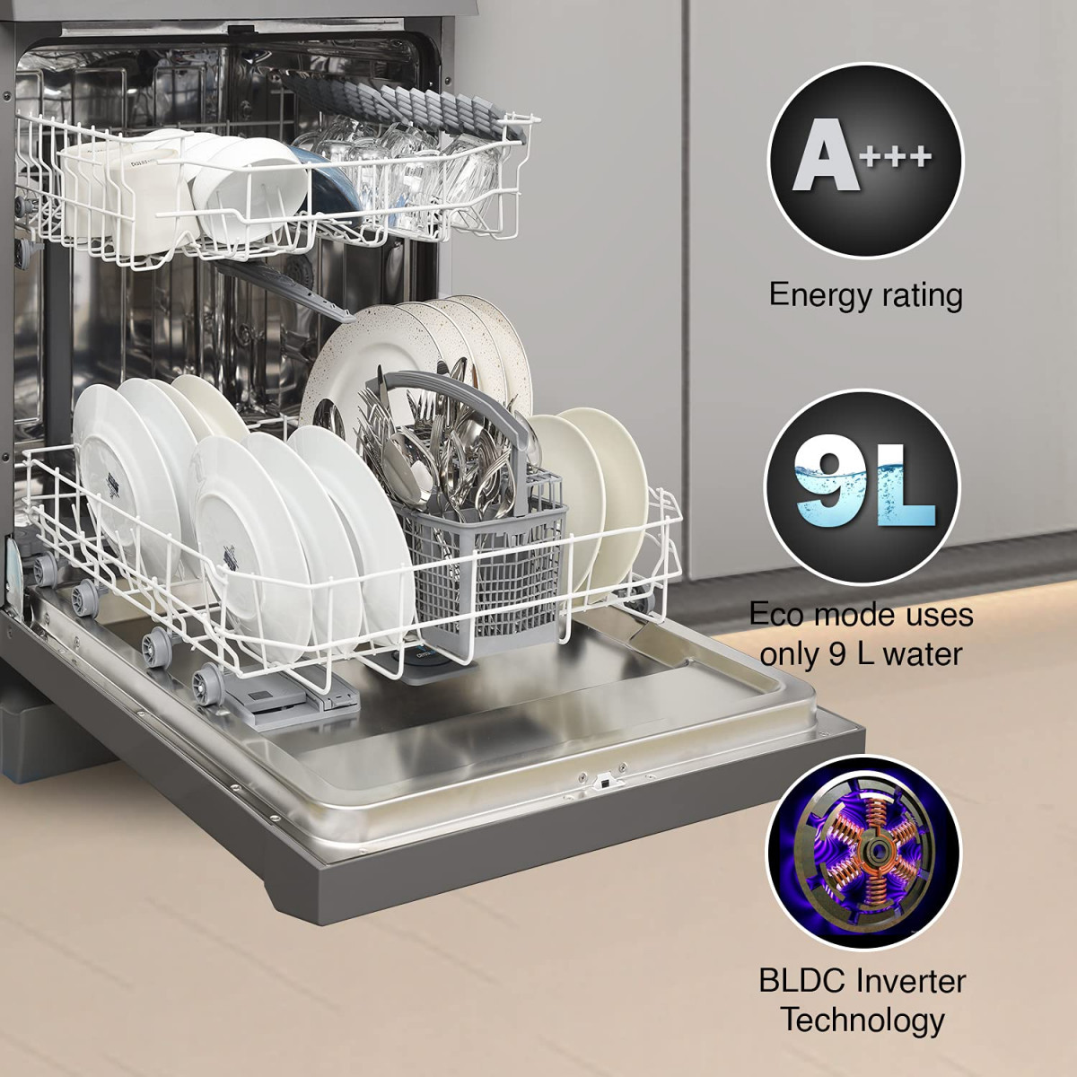 Godrej Eon Dishwasher 12 place setting Anti-Germ CrystaLight powered by UV Technology Extra Hygiene Function