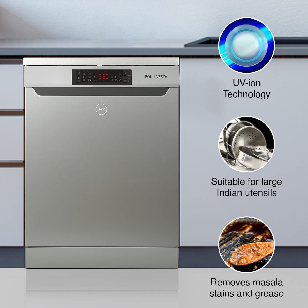 Godrej Eon Dishwasher 12 place settingAnti-Germ CrystaLight powered by UV Technology