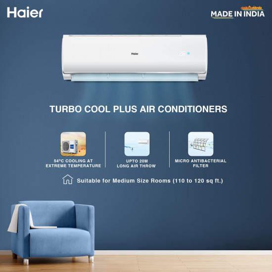 Haier 1 Ton 3 Star Fixed Speed Split AC Copper Antibacterial Filter 2023 Model HSU13T-TQS3BE-FS White