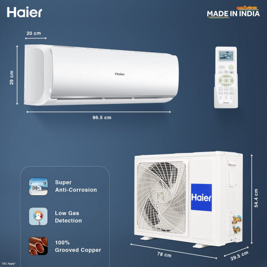 Haier 1 Ton 3 Star Fixed Speed Split AC Copper Antibacterial Filter 2023 Model HSU13T-TQS3BE-FS White