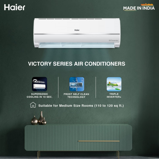 Haier 1 Ton 3 Star Twin Inverter Split AC Copper 5 in 1 Convertible Anti Bacterial Filter Cools at 54C Temp Long Air Throw - HSU11V-TMS3BE-INV 2024 Model