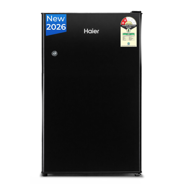 Image of Haier 100 L 2 Star Direct Cool Single Door Mini Bar Refrigerator with Chiller Freezer Box, LED Light for Clear View, Lock &amp; Key and Easy Clean Back (HRD-1252KSA, Black Steel, 2026 Model)
